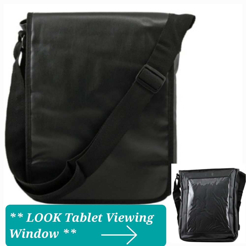 Black Messenger Travel Bag with Tablet Viewing Window (12.9"x16.9") Unisex